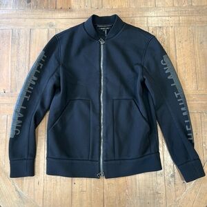 Helmut Lang Jacket Sweatshirt Black Small Dual Zip Front Logo Arm Made In USA